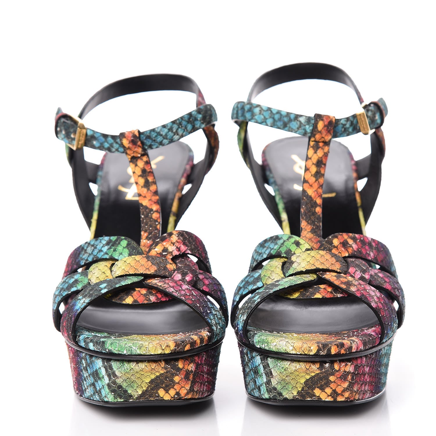 Saint Laurent Python Calfskin Embossed Africa Tie Dye Tribute 75 Platform Sandals 36 Multicolor 2 of 9
