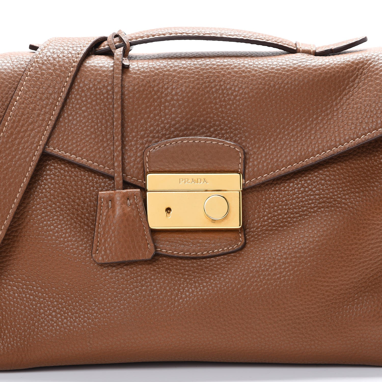Prada Vitello Daino Sound Twin Pocket Satchel Brandy 7 of 10