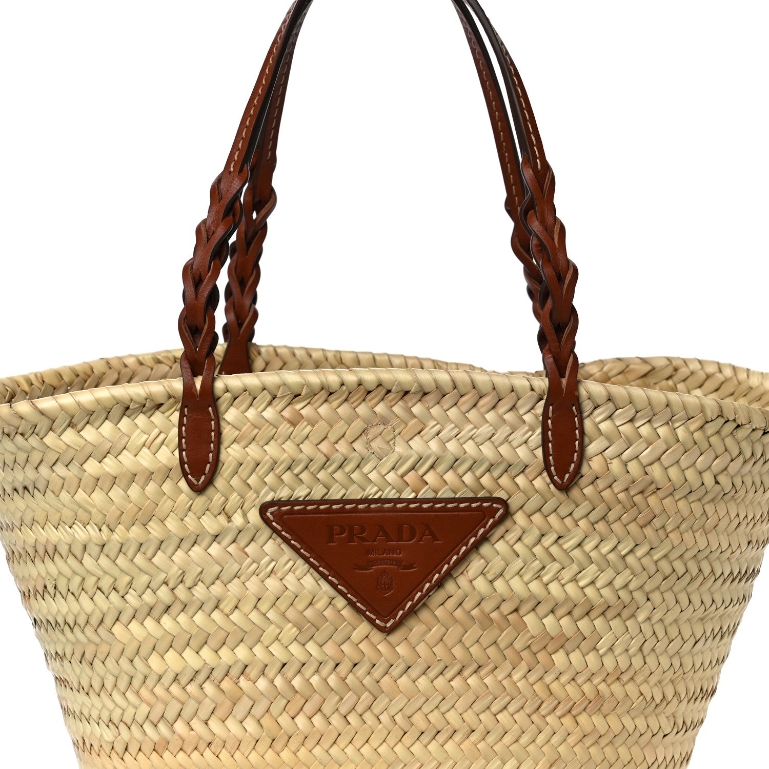 Prada Palmitto Vitello Woven Braided Large Basket Tote Bag Naturale Cognac 7 of 11