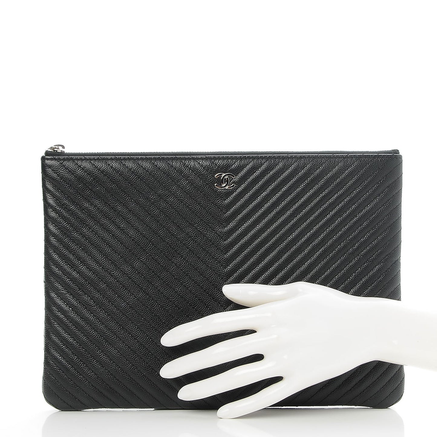 Caviar Chevron Medium Cosmetic Case Black