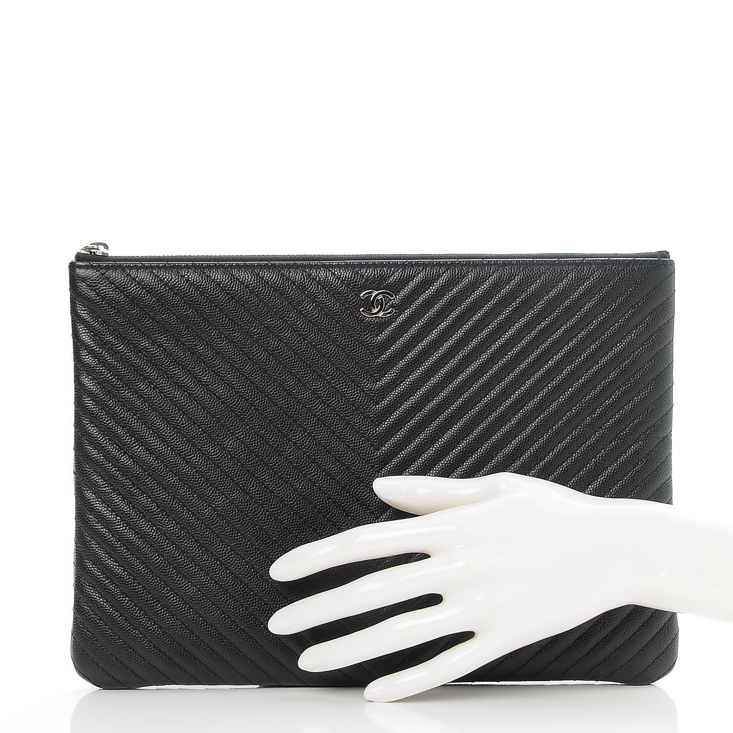Chanel Caviar Chevron Medium Cosmetic Case Black 2 of 8