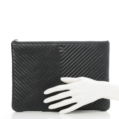 Chanel Caviar Chevron Medium Cosmetic Case Black 2 of 8