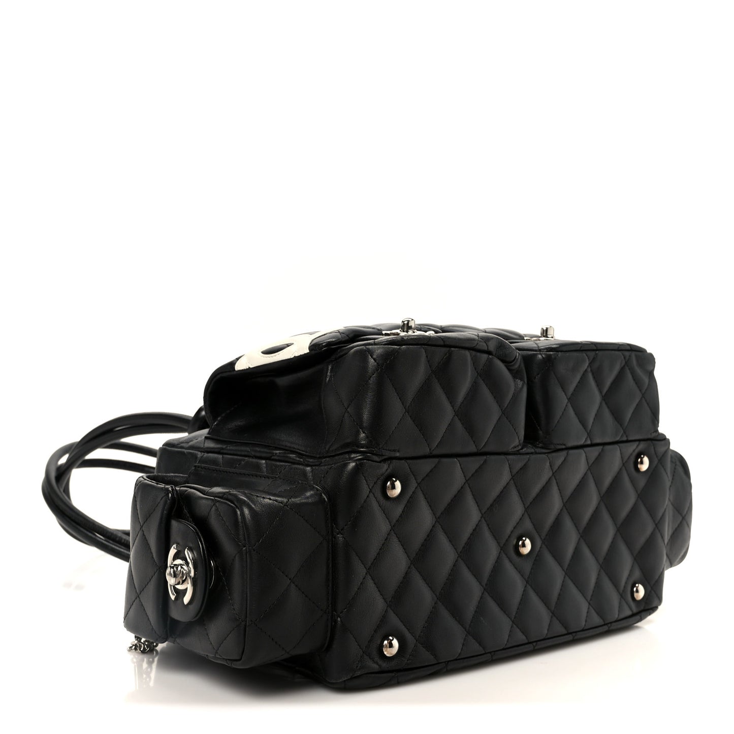 Calfskin Quilted Small Cambon Multipocket Reporter Black White