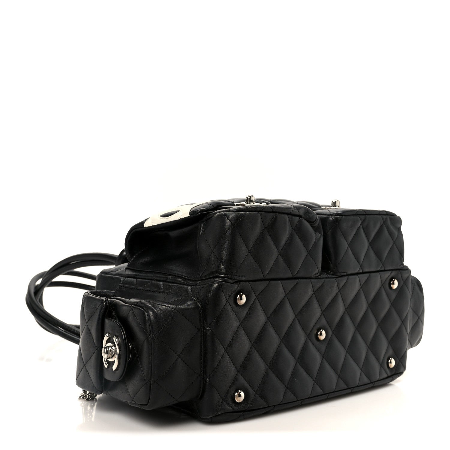 Chanel Calfskin Quilted Small Cambon Multipocket Reporter Black White 4 of 10