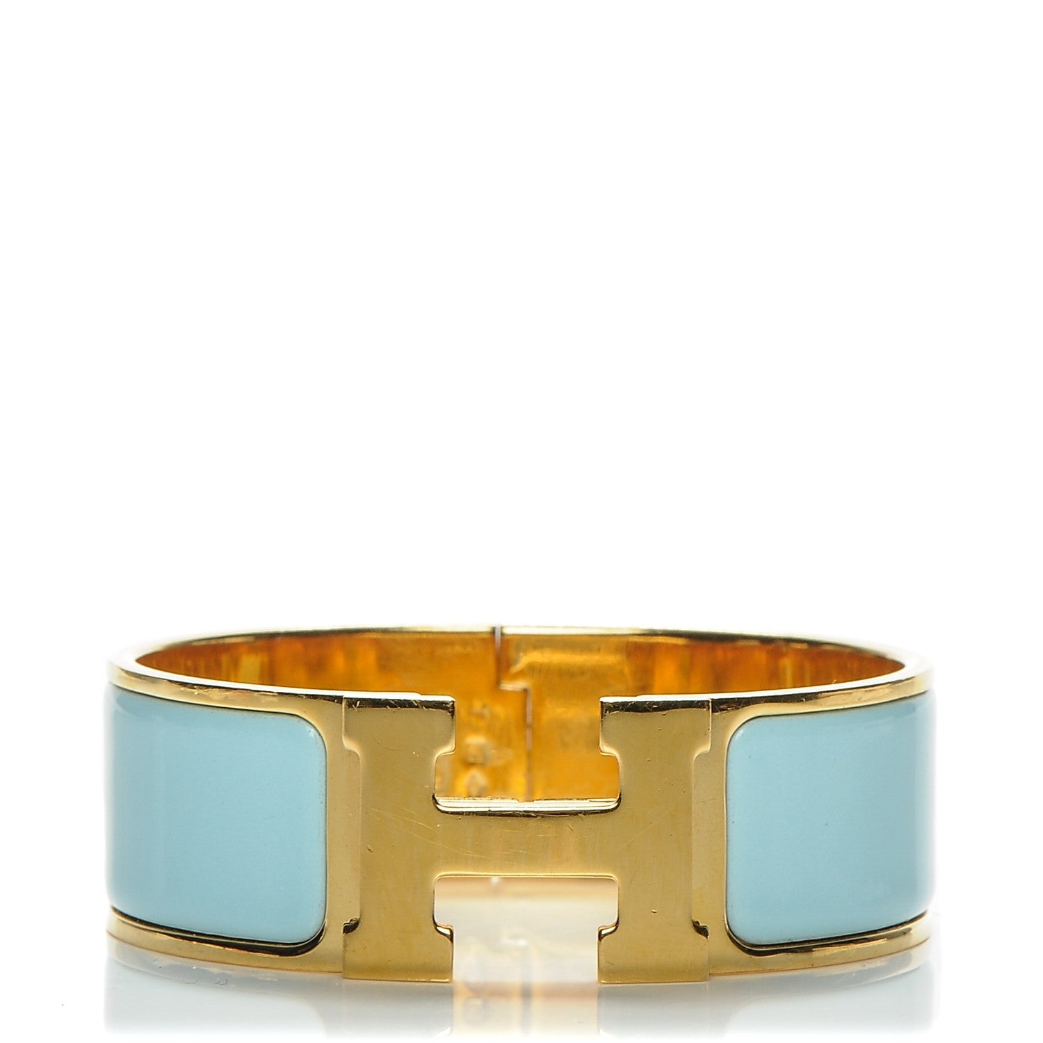 Hermes Enamel Wide Clic Clac H Bracelet PM Aigue Marine 1 of 6