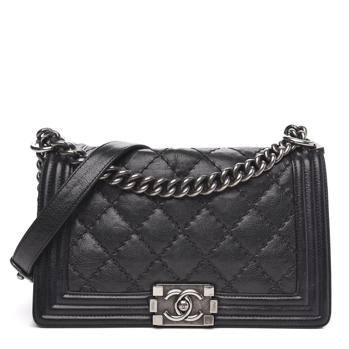Calfskin Double Stitch Medium Boy Flap Black