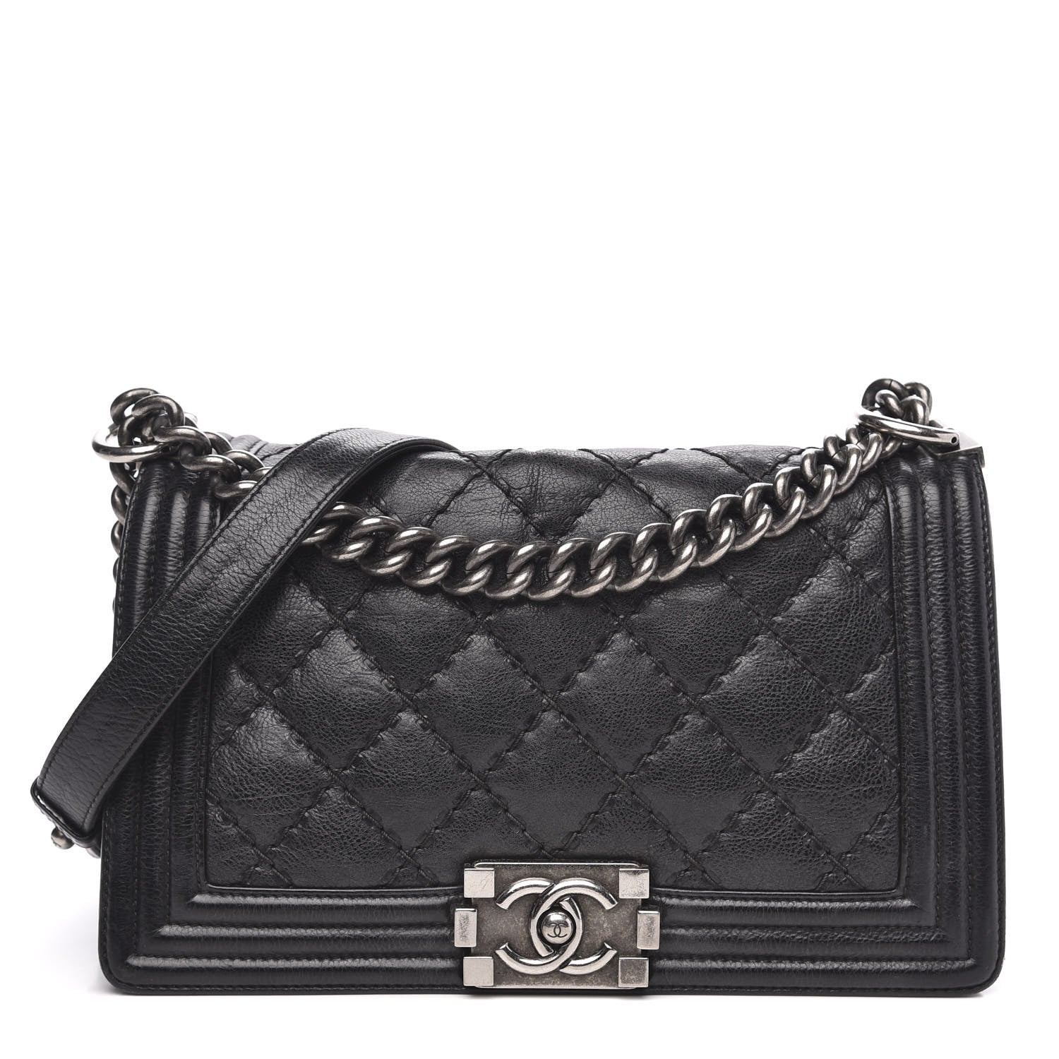 Chanel Calfskin Double Stitch Medium Boy Flap Black 1 of 16