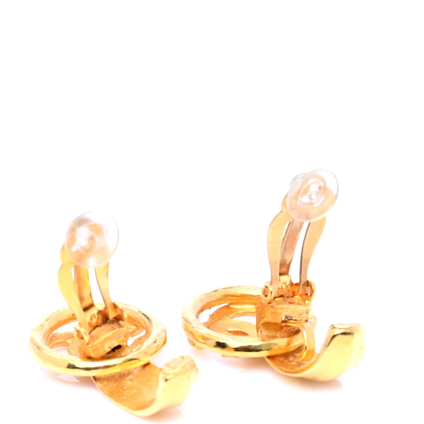 Metal Round CC Drop Clip On Earrings Gold