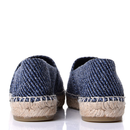 Chanel Cotton Tweed CC Espadrilles 38 Blue Ecru Black 6 of 11