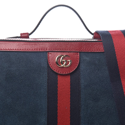 Gucci Suede Calfskin Web Small Ophidia Top Handle Shoulder Bag New Blue Romantic Cherry 8 of 10