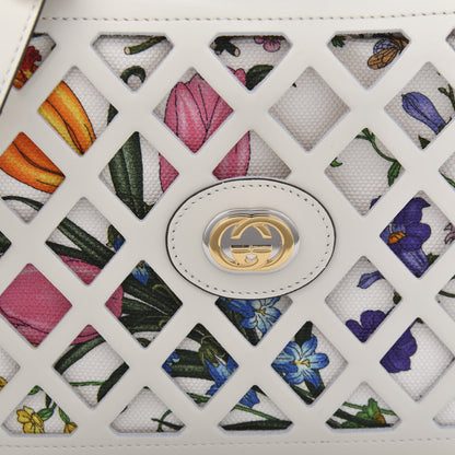 Gucci Canvas Calfskin Flora Infinity Cutout Shoulder Bag White Multicolor 10 of 12