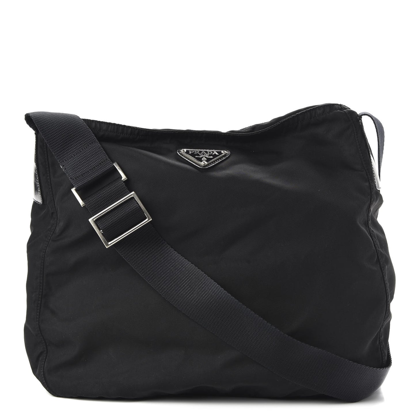 Nylon Flat Messenger Bag Black