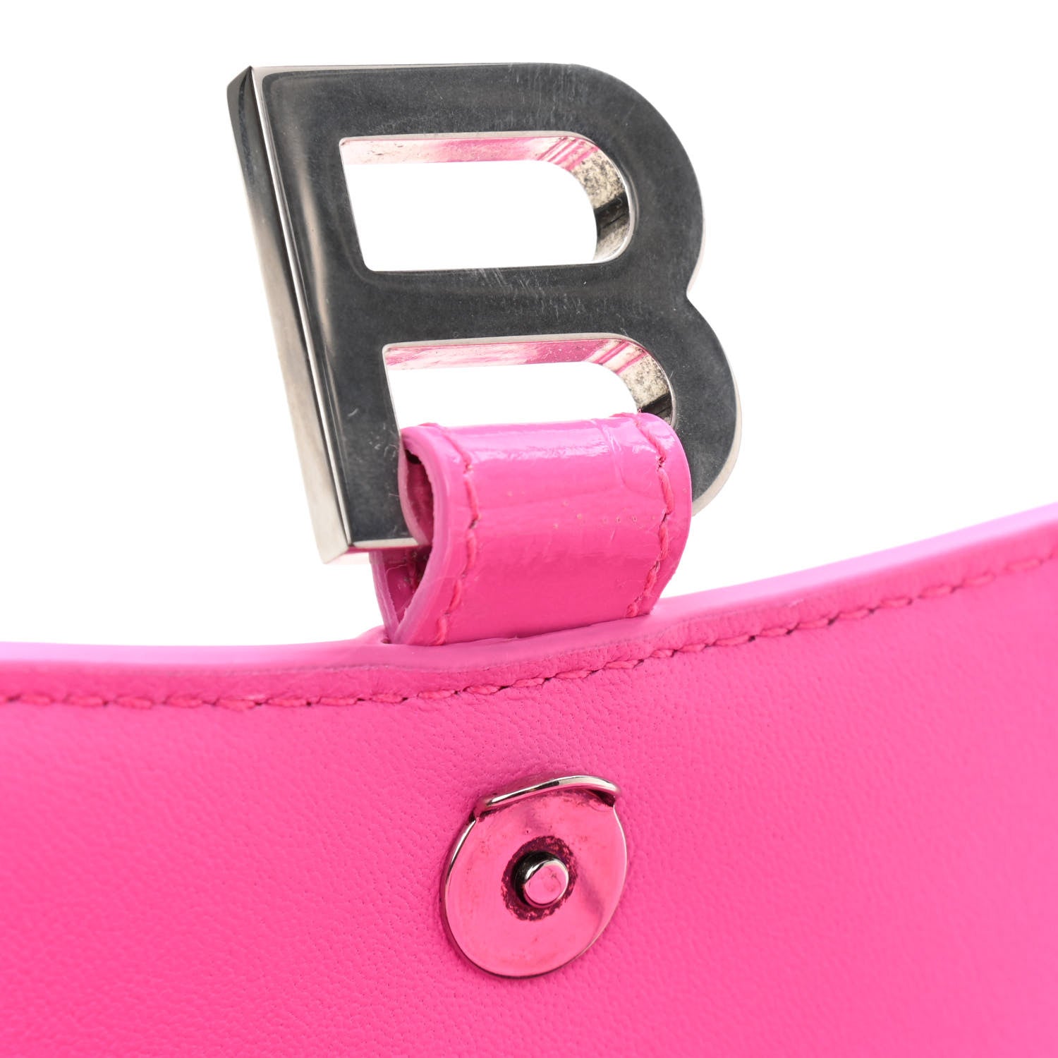 Balenciaga Shiny Calfskin Crocodile Embossed Hourglass Top Handle Bag XS Neon Pink 11 of 12