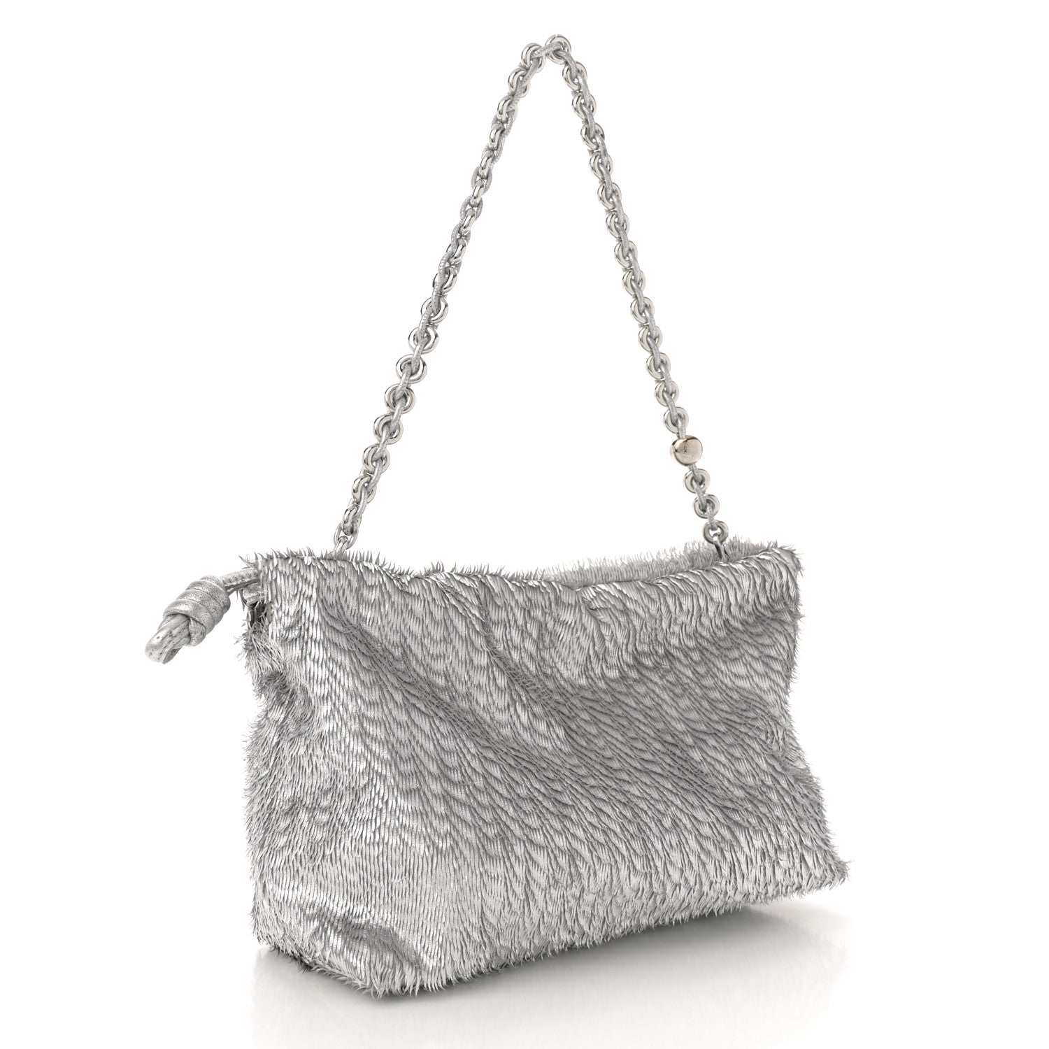 Loewe Metallic Nappa Calfskin Fringed Medium Chain Flamenco Knot Purse Silver 3 of 11