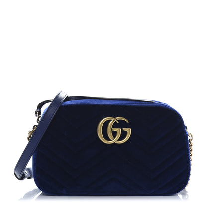 Gucci Velvet Matelasse Small GG Marmont Chain Shoulder Bag Cobalt 1 of 11