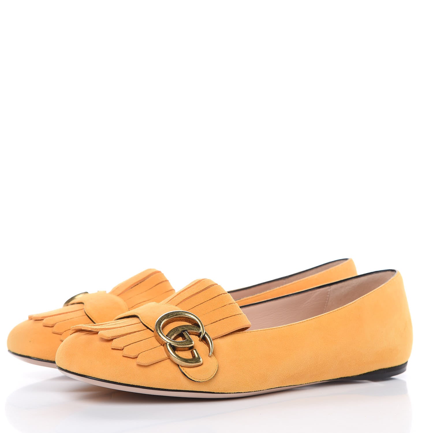 Gucci Kid Scamosciato GG Marmont Fringe Flats 37.5 Crystal Copper 3 of 8