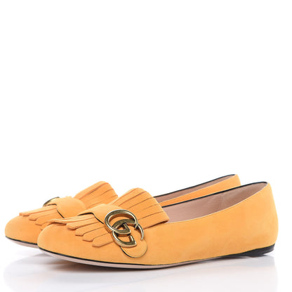 Gucci Kid Scamosciato GG Marmont Fringe Flats 37.5 Crystal Copper 3 of 8