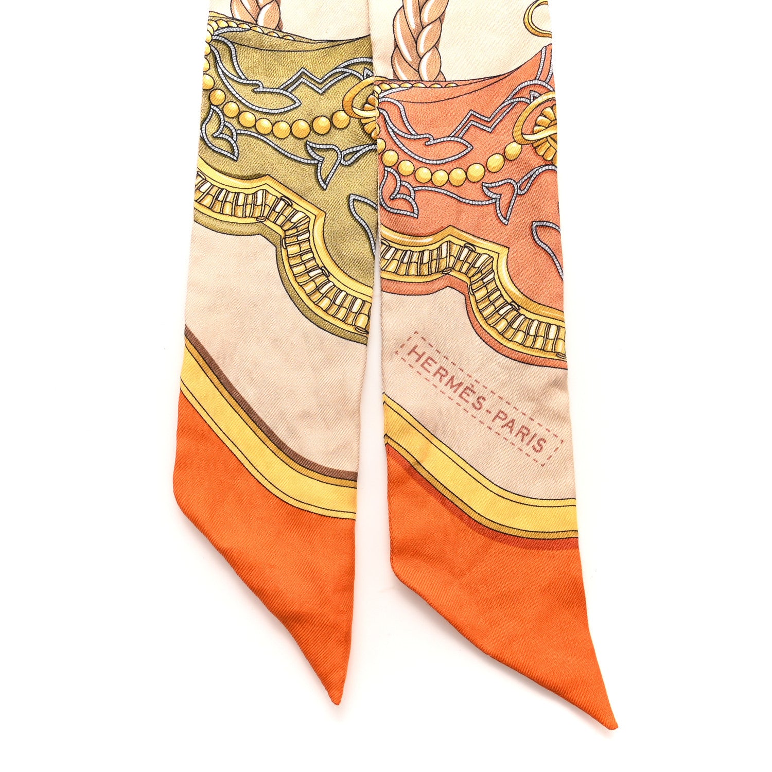 Hermes Silk Grand Apparat Twilly Beige Orange Jaune 2 of 5