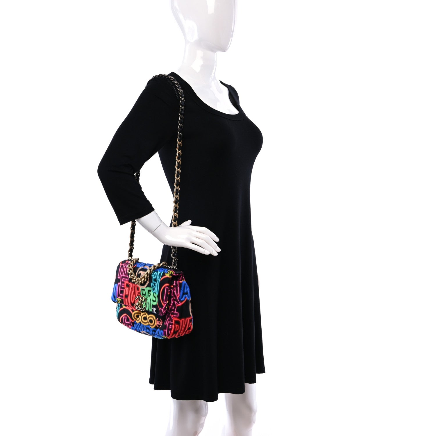 Chanel Fabric Printed Medium Chanel 19 Flap Black Multicolor 2 of 9