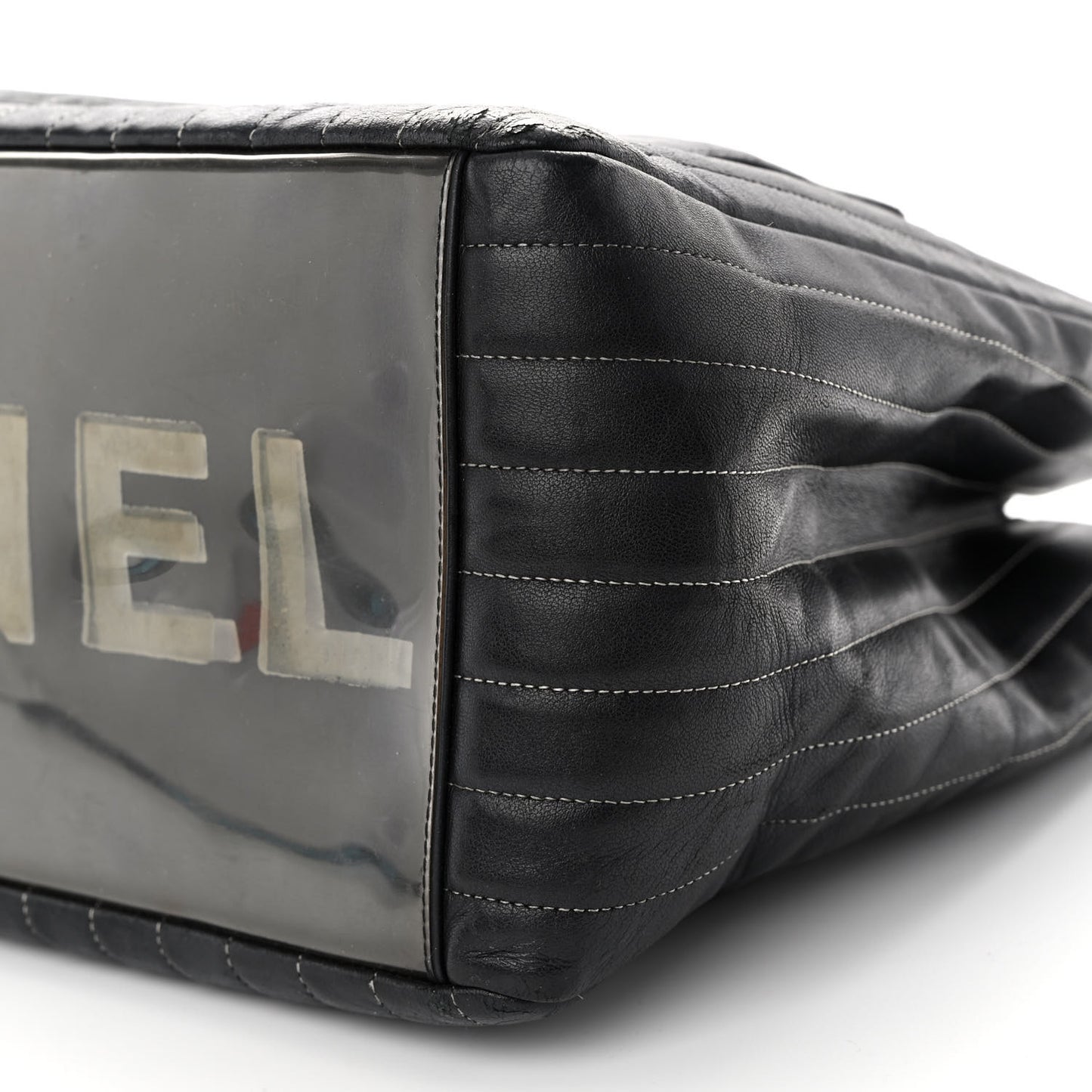 Lambskin Vertical Quilted Large Mademoiselle Tote Black