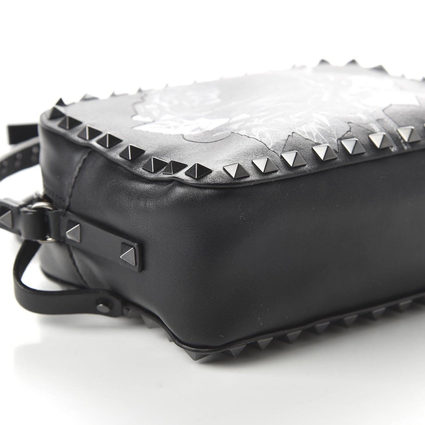 X UNDERCOVER Calfskin Rockstud Rose Print Camera Crossbody Bag Black