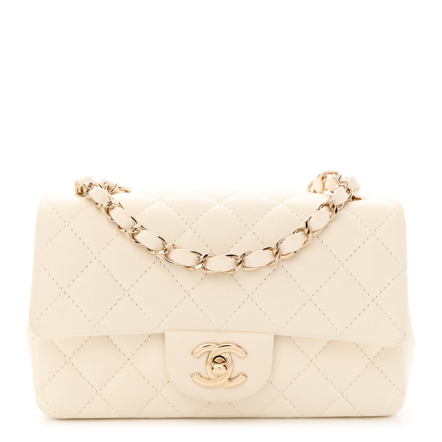 Lambskin Quilted Mini Rectangular Flap White