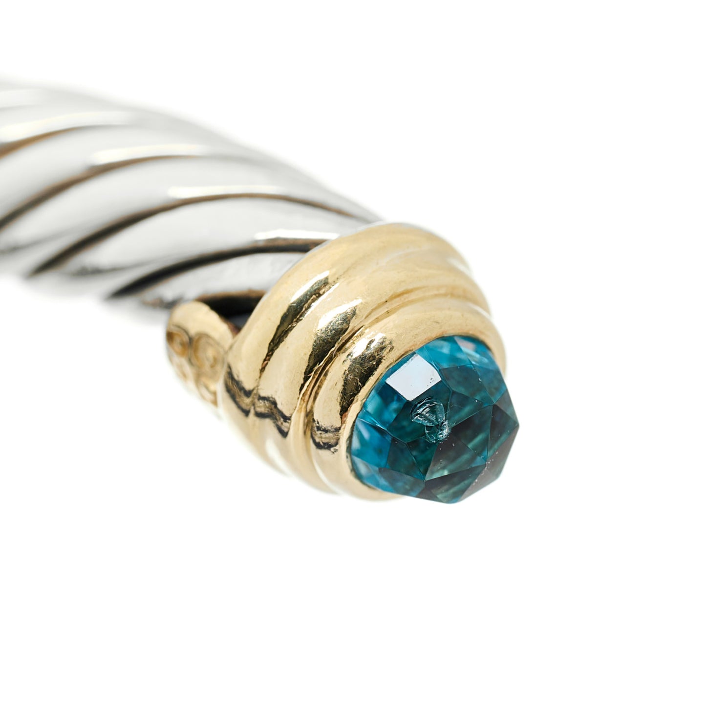 Sterling Silver 14K Yellow Gold Blue Topaz 5mm Cable Classics Petite Color Bracelet