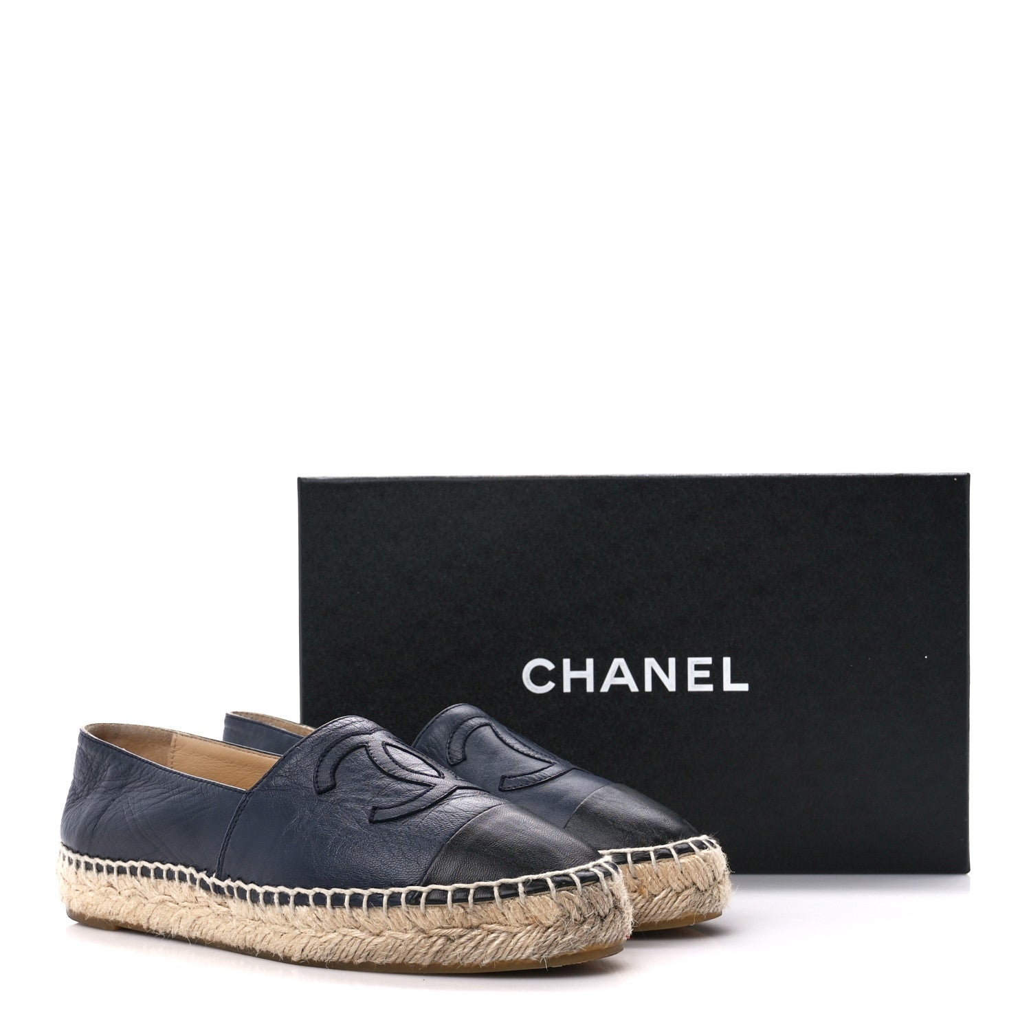 Chanel Lambskin CC Espadrilles 35 Navy Black 11 of 11