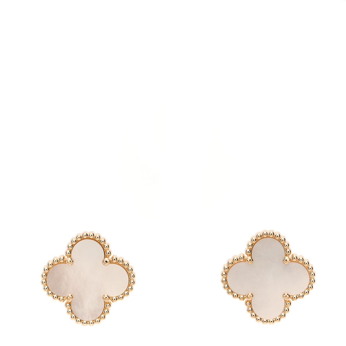 Van Cleef & Arpels 18K Yellow Gold Mother of Pearl Vintage Alhambra Earrings 1 of 5