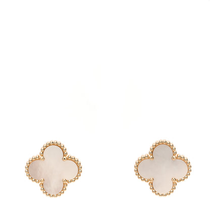 Van Cleef & Arpels 18K Yellow Gold Mother of Pearl Vintage Alhambra Earrings 1 of 5