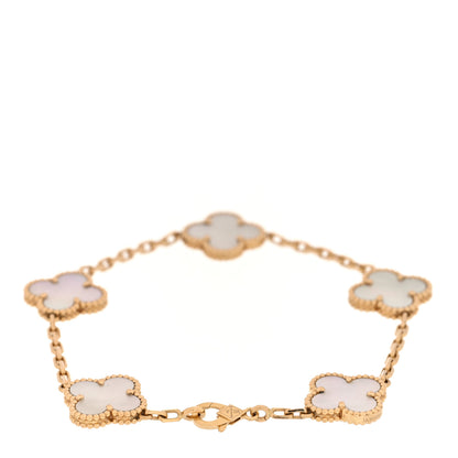 Van Cleef & Arpels 18K Yellow Gold Mother of Pearl 5 Motifs Vintage Alhambra Bracelet 2 of 3