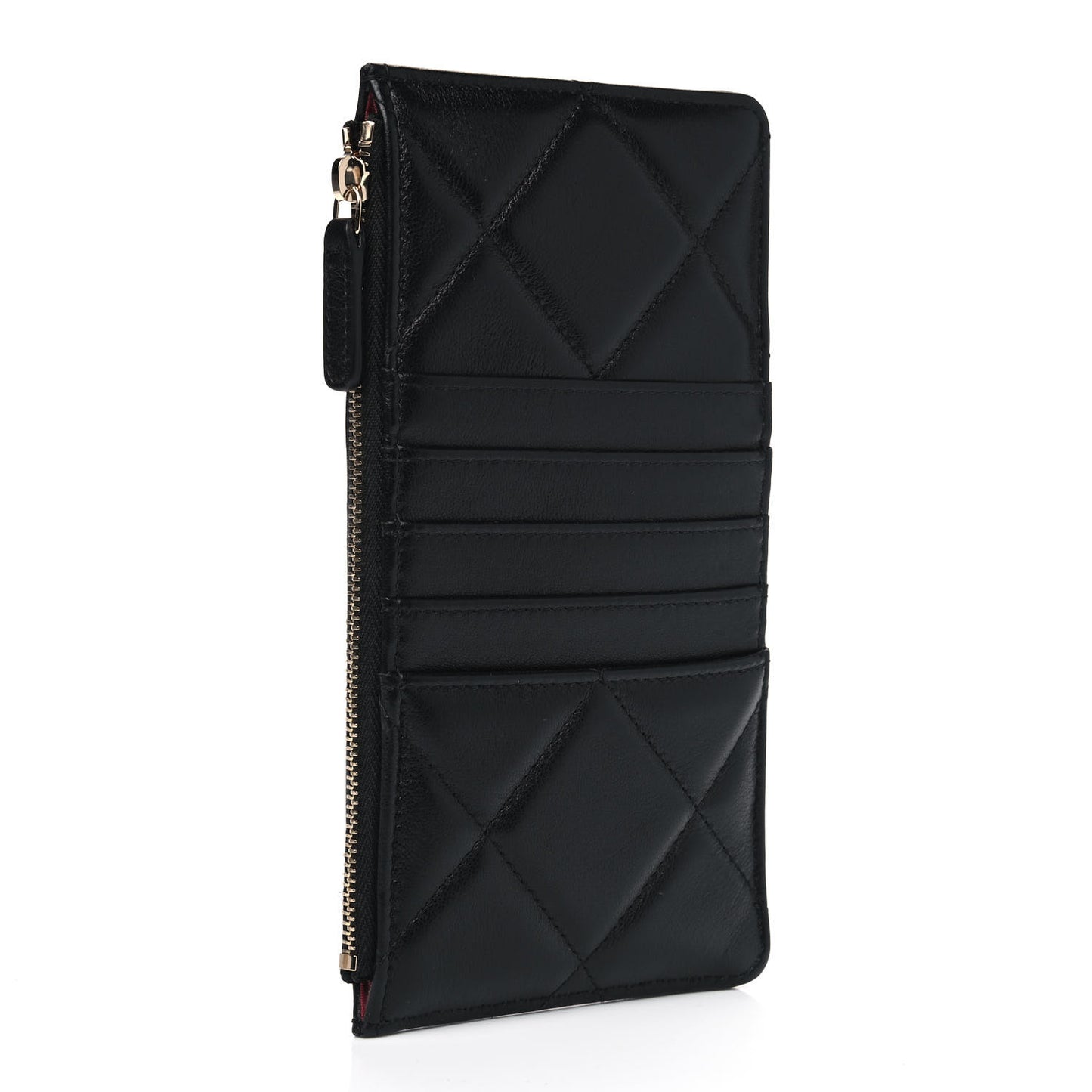 Goatskin Quilted Chanel 19 Flat Wallet Pouch Black