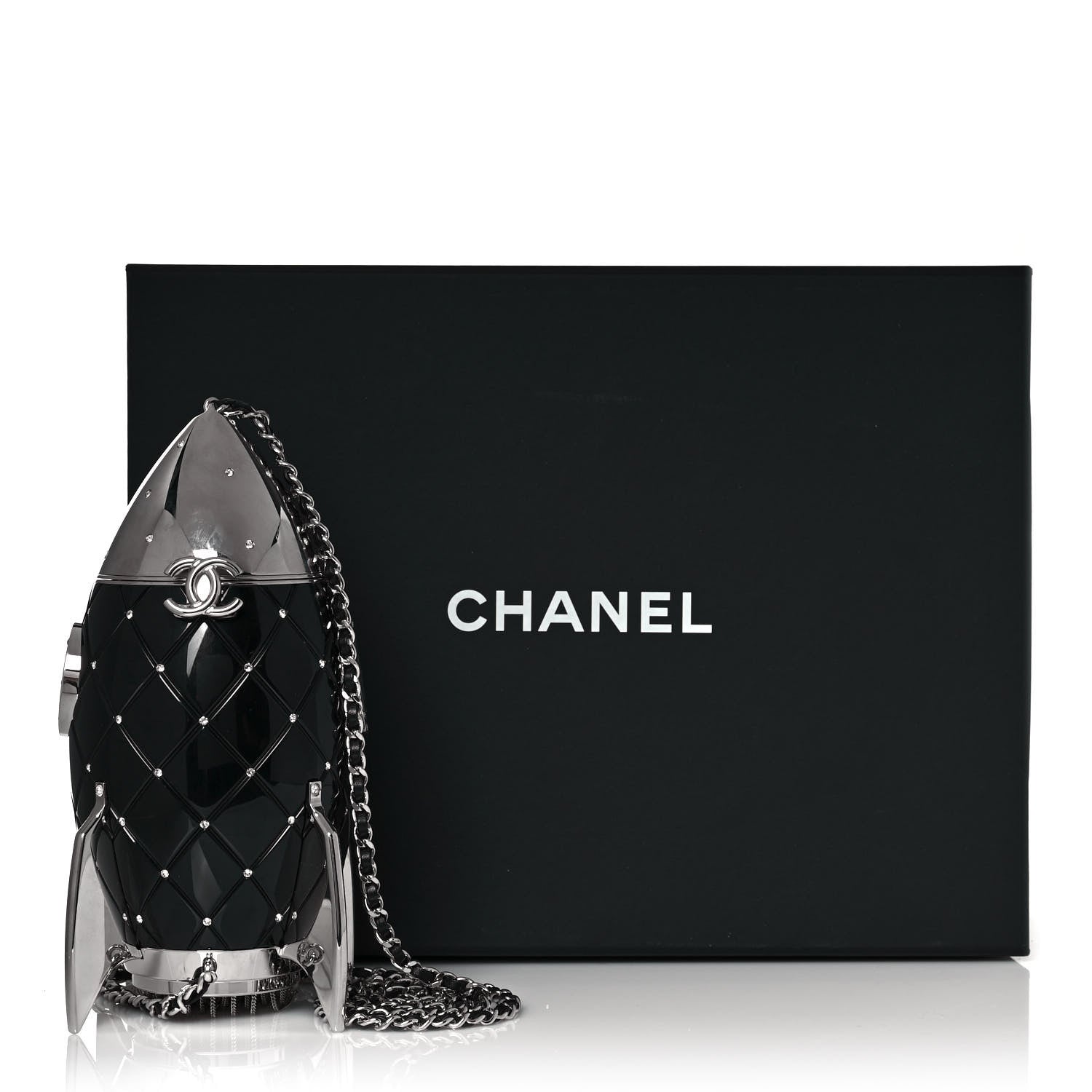 Chanel Plexiglass Crystal Rocket Ship Minaudière Clutch Black 8 of 8