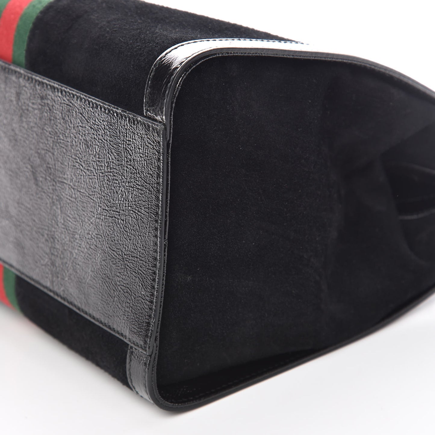 Suede Patent GG Web Medium Ophidia Tote Bag Black