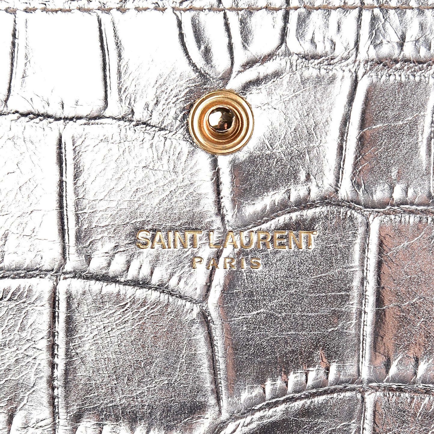 Calfskin Crocodile Embossed Monogram Chain Wallet Argento