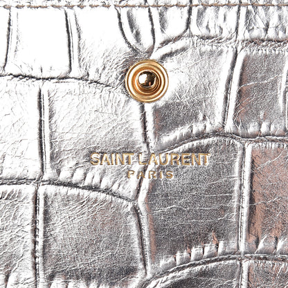 Saint Laurent Calfskin Crocodile Embossed Monogram Chain Wallet Argento 6 of 13