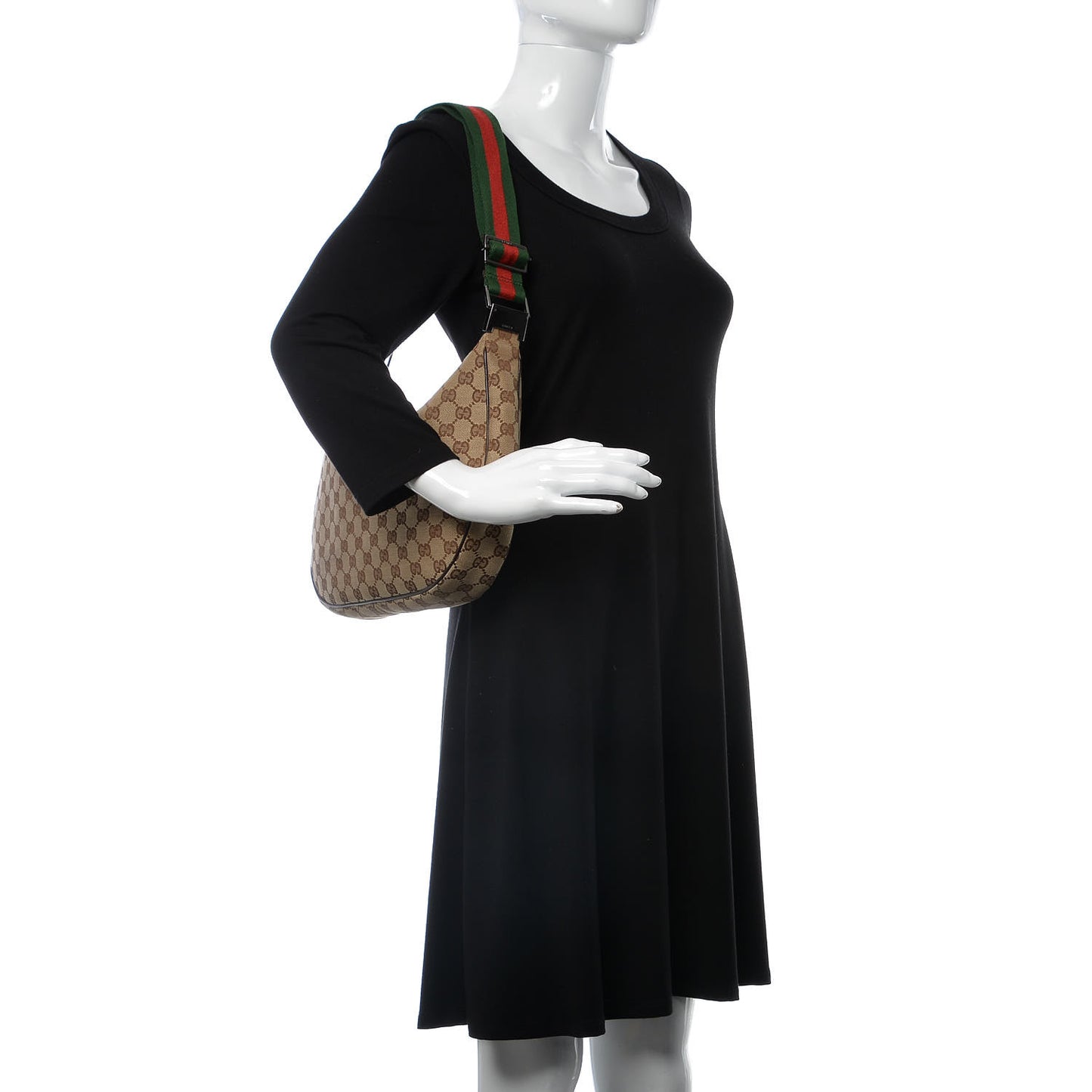 Monogram Web Medium Half Moon Hobo Dark Brown