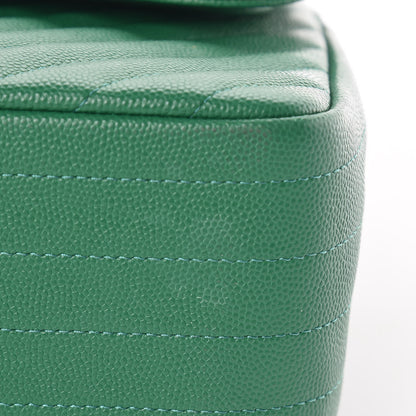 Chanel Caviar Chevron Quilted Jumbo Double Flap Green 11 of 13