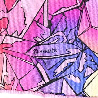 Hermes Silk Twill La Vallee De Cristal Scarf 90 Rose Bleu Jaune 4 of 5