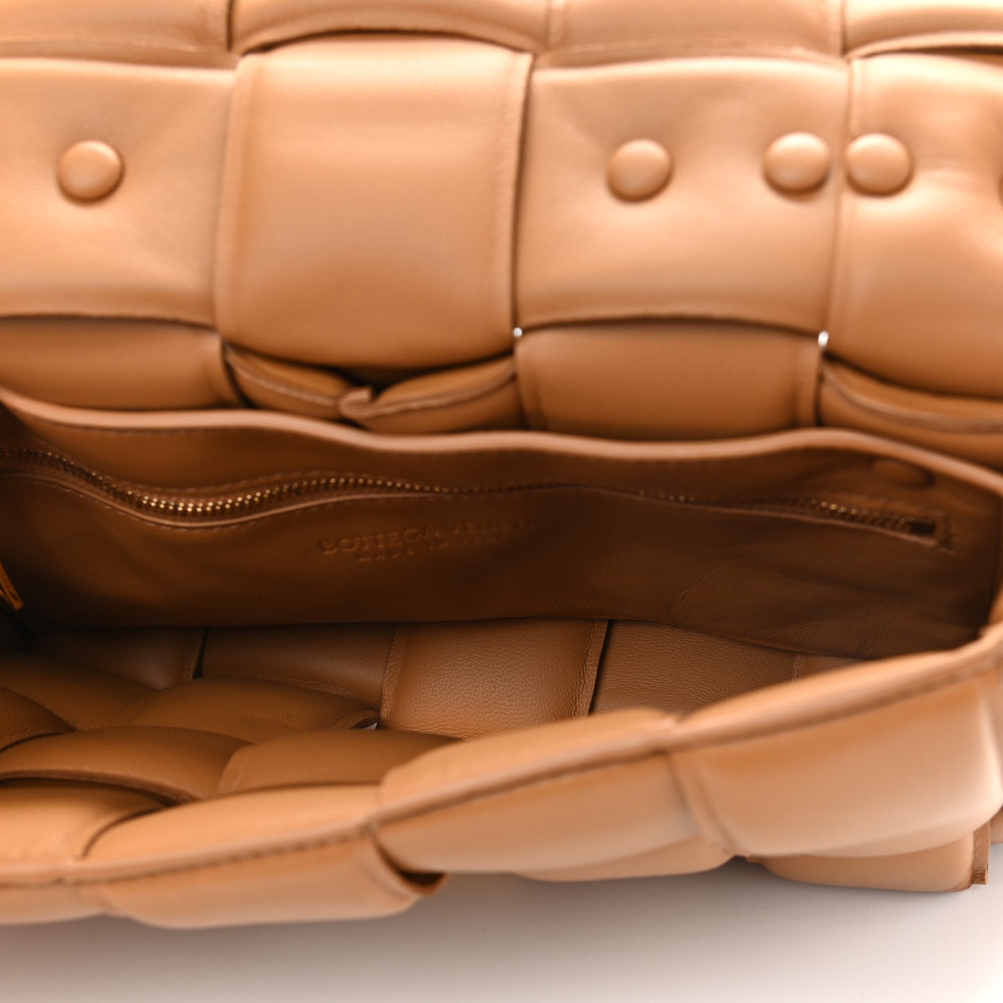 Lambskin Maxi Intreccio Padded Chain Cassette Crossbody Bag Caramel