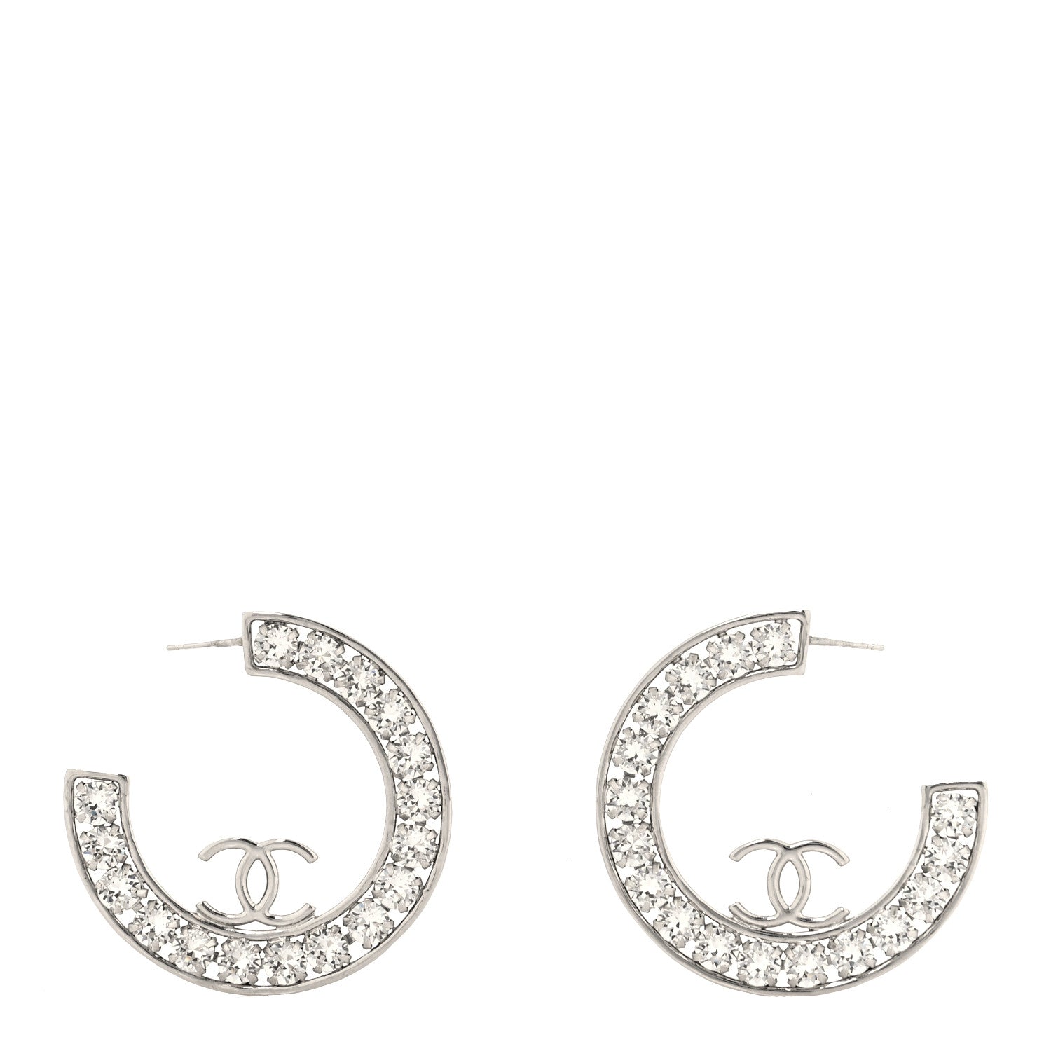 Chanel Crystal CC Hoop Earrings Silver 2 of 8