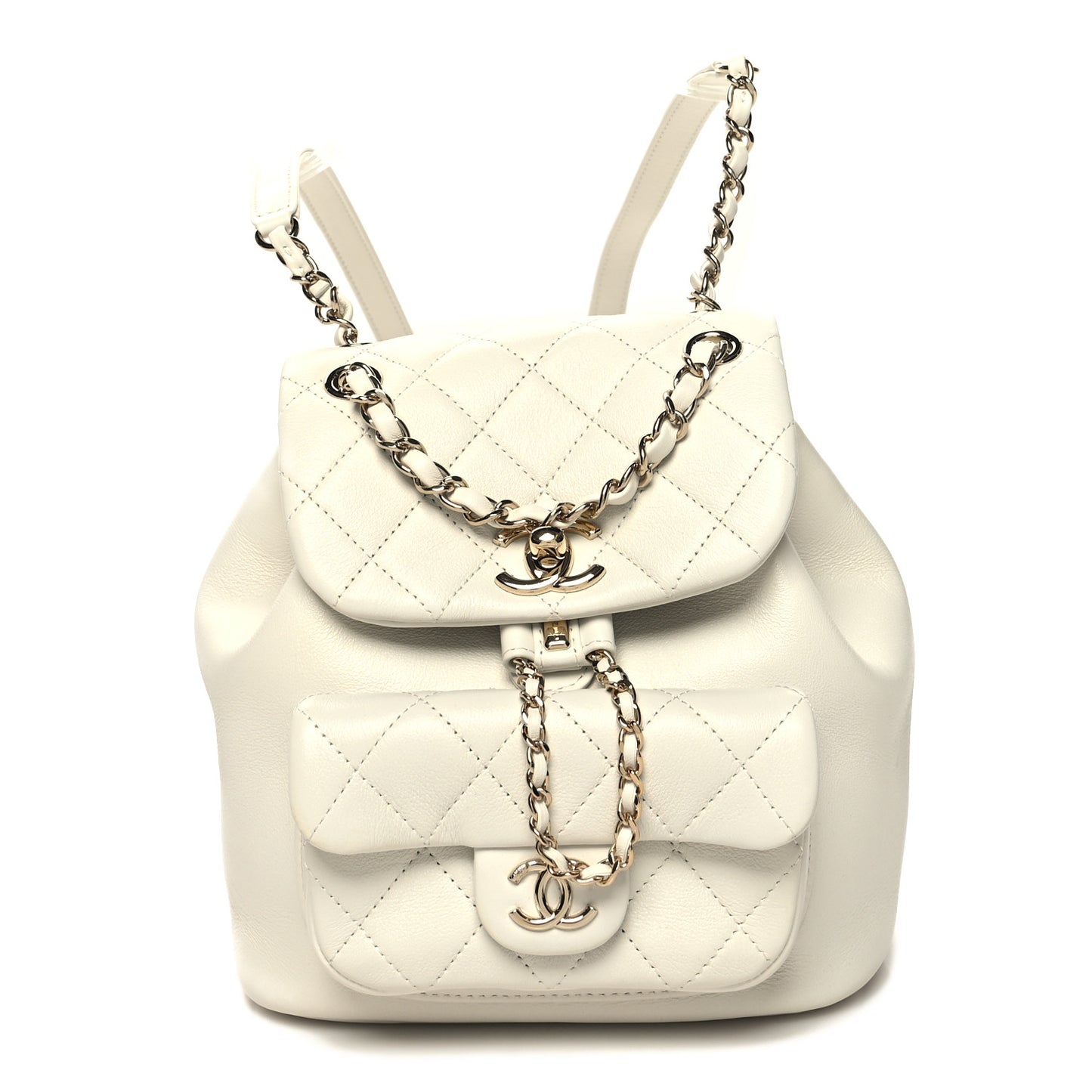 Lambskin Quilted Small Duma Drawstring Backpack White