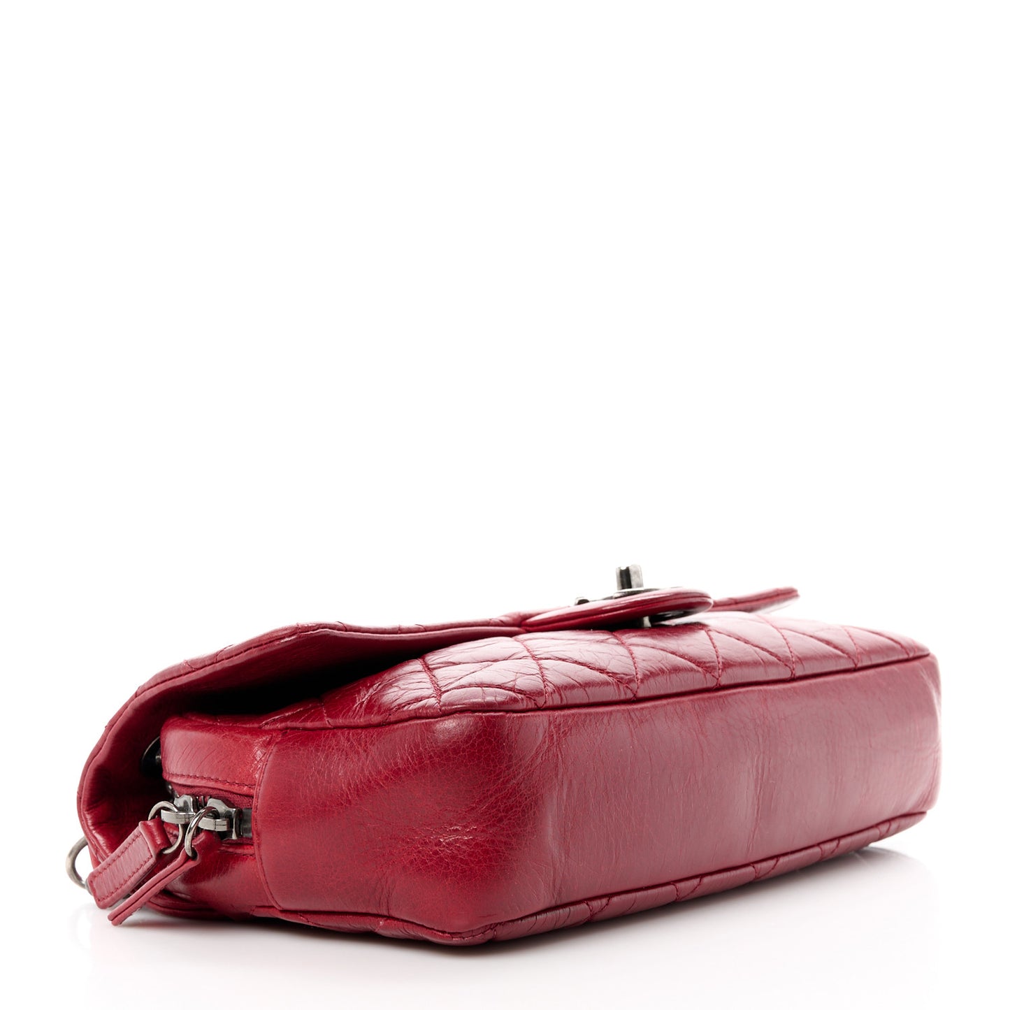Glazed Calfskin Quilted Medium Duo Color Flap Dark Red