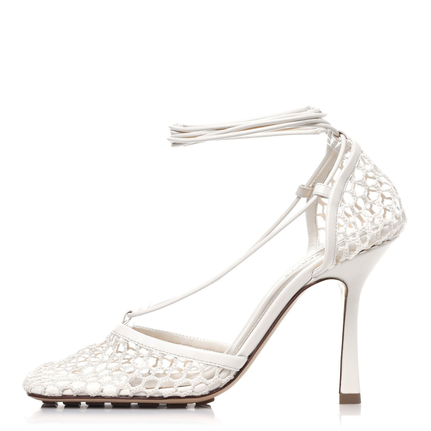 Mesh Nappa Stretch Ankle Tie Sandals 38 White