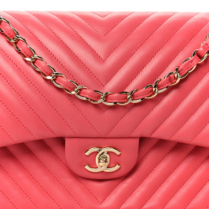 Chanel Lambskin Chevron Quilted Jumbo Double Flap Pink 9 of 11