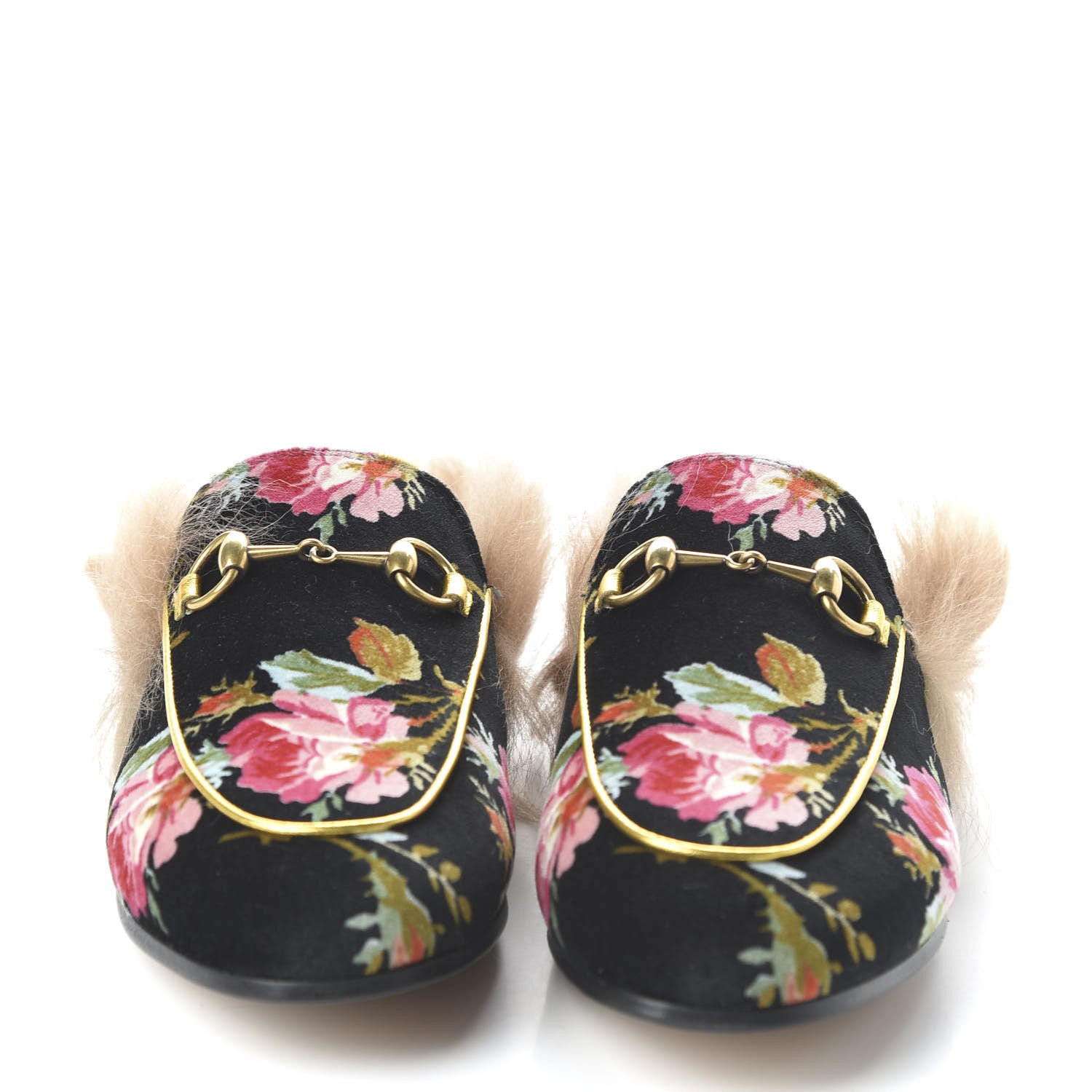 Gucci Velvet Fur Floral Womens Princetown Slippers 36 Black 2 of 8