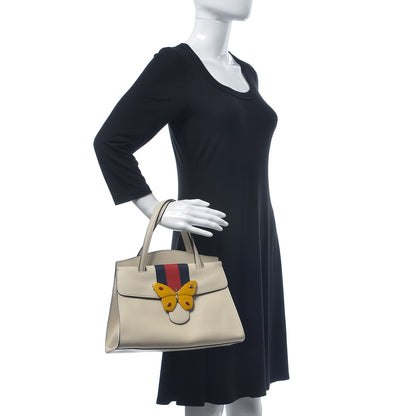 Gucci Grained Calfskin Web Stripe Butterfly Medium Totem Top Handle Bag White 3 of 13