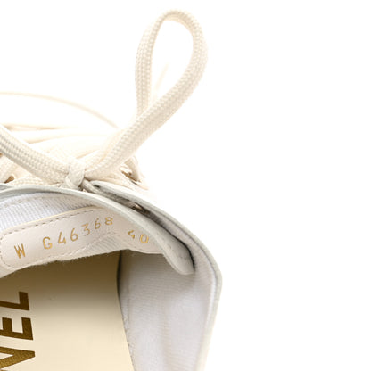 Chanel Lambskin Printed Logo Sneakers 40.5 White 8 of 9