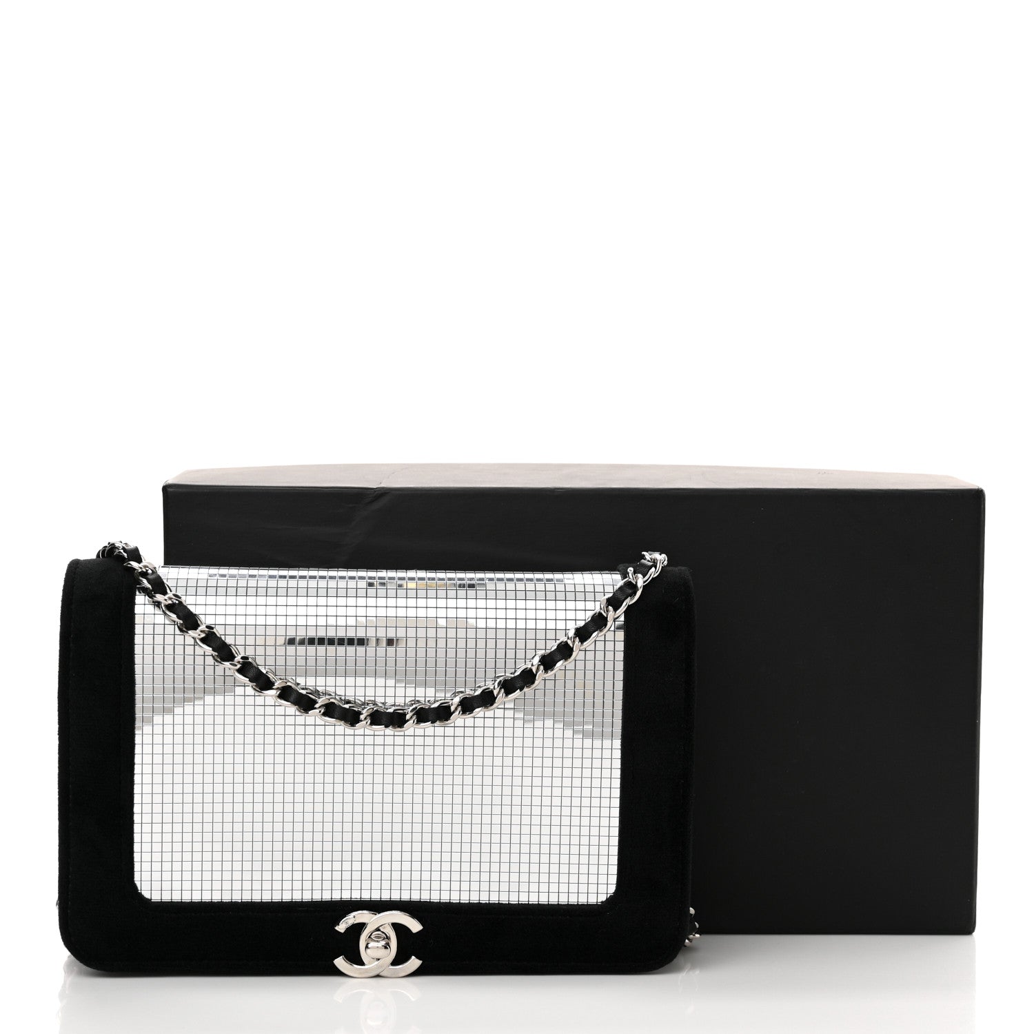 Chanel Velvet Mirror Embellished Boy Wallet On Chain WOC Argent 13 of 13