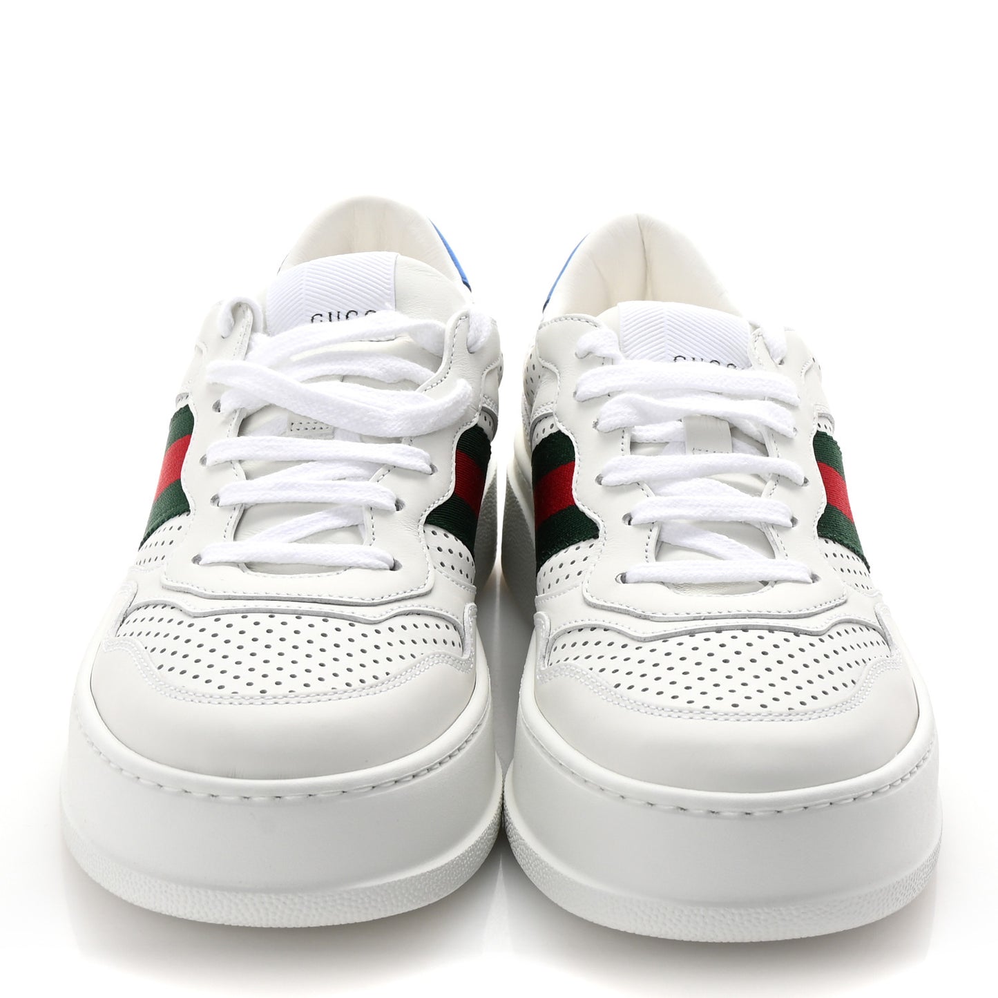 Calfskin Web Perforated Womens Platform 55mm Sneakers 38.5 White Bright Splash